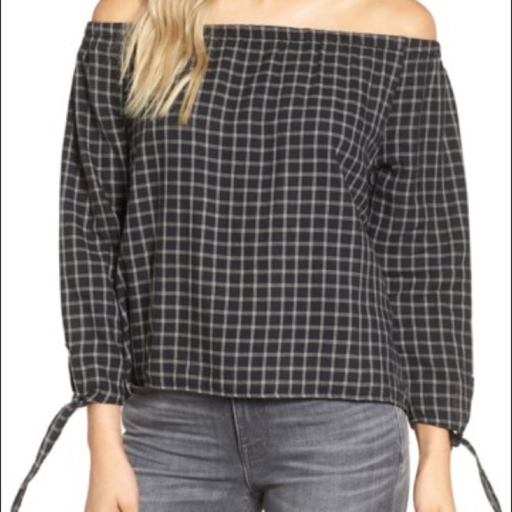 NWT Madewell plaid off shoulder top
